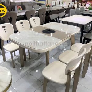 Bộ bàn ăn thông minh mặt đá 6 ghế gấp gọn